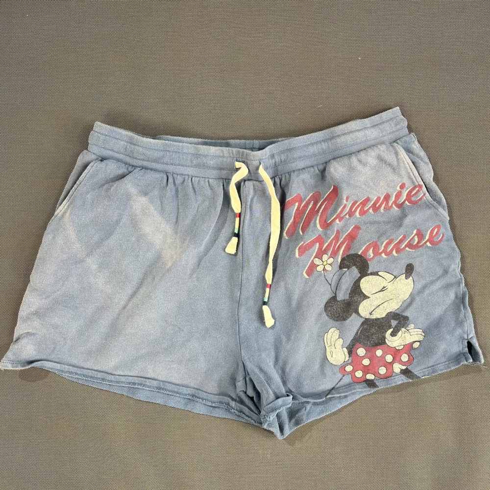 Disney Minnie Mouse Acid Wash Lounge Shorts Blue XL Graphic Drawstring Pockets